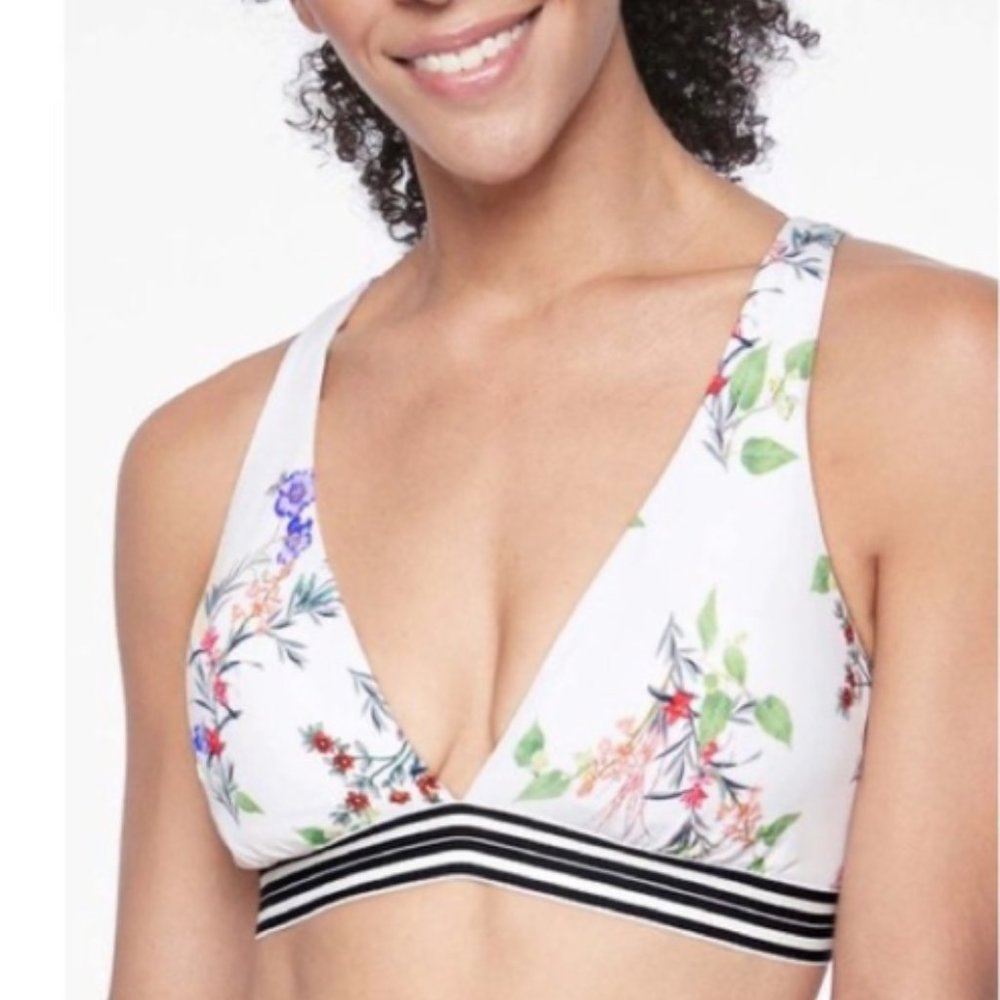 Athleta Gold Coast White Floral Bikini Top Swim S